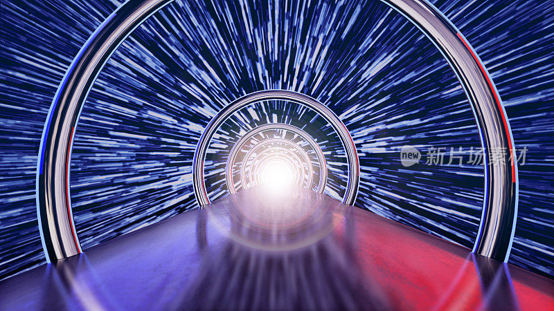 Abstract high-tech tunnel leading to the bright light. Future technology concept